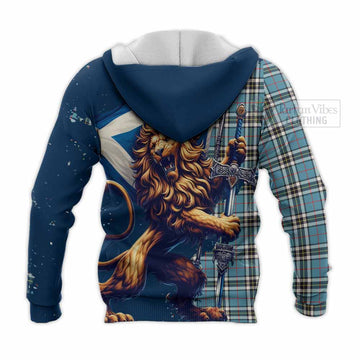 Tartan Vibes Clothing Thompson (Thomson) Tartan Family Crest Knitted Hoodie with Scottish Majestic Lion