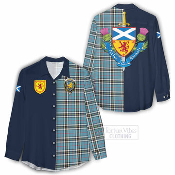Tartan Vibes Clothing Thompson (Thomson) Tartan Women's Casual Shirt Alba with Scottish Lion Royal Arm Half Style