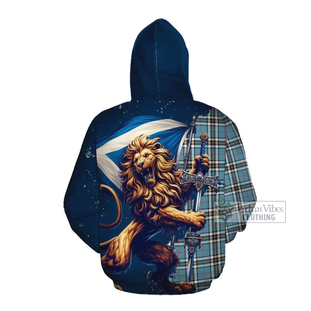 Tartan Vibes Clothing Thompson (Thomson) Tartan Family Crest Cotton Hoodie with Scottish Majestic Lion