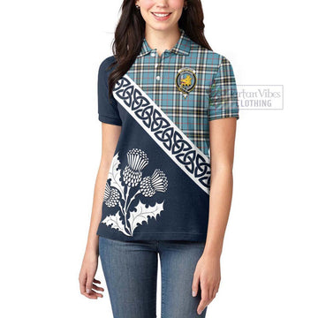 Tartan Vibes Clothing Thompson (Thomson) Tartan Women's Polo Shirt Featuring Thistle and Scotland Map