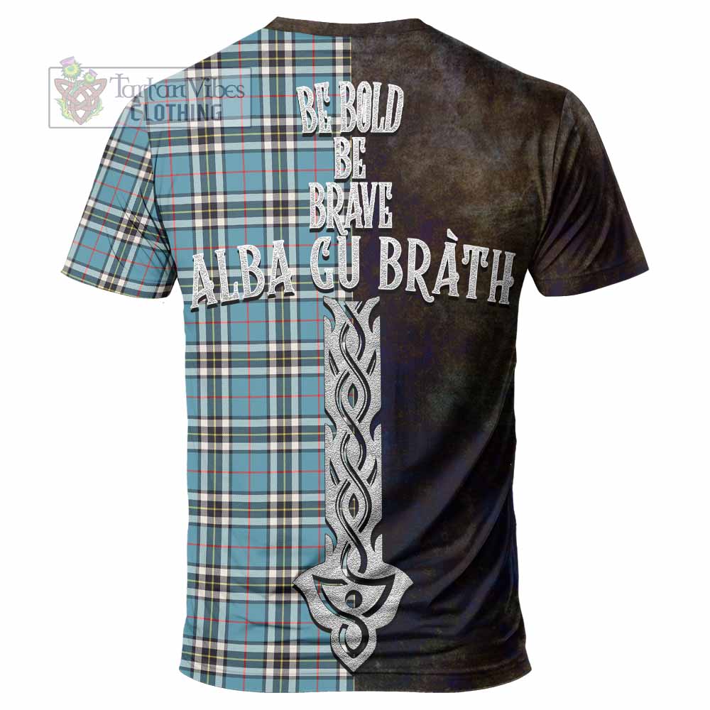 Tartan Vibes Clothing Thompson (Thomson) Tartan Family Crest T-Shirt Alba Gu Brath Be Brave Lion Ancient Style