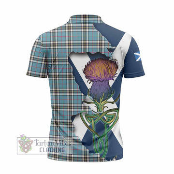 Tartan Vibes Clothing Thompson (Thomson) Tartan Family Crest Zipper Polo Shirt Scottish Thistle Celtic Inspired