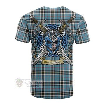 Tartan Vibes Clothing Thompson (Thomson) Tartan Cotton T-shirt with Family Crest Celtic Skull Style