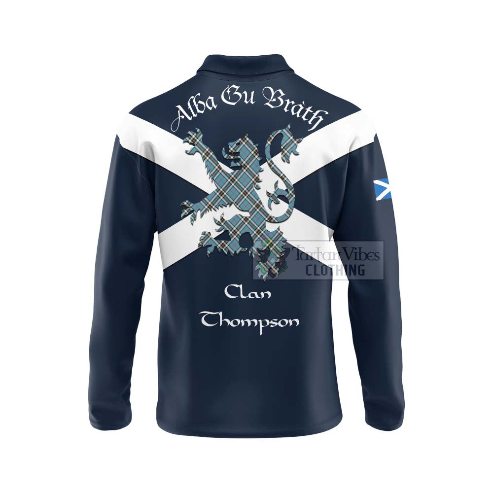 Tartan Vibes Clothing Thompson (Thomson) Tartan Lion Rampant Long Sleeve Polo Shirt – Proudly Display Your Heritage with Alba Gu Brath and Clan Name