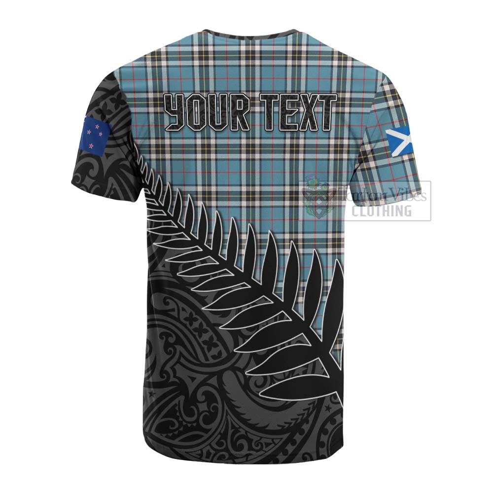 Tartan Vibes Clothing Thompson (Thomson) Crest Tartan Cotton T-shirt with New Zealand Silver Fern Half Style