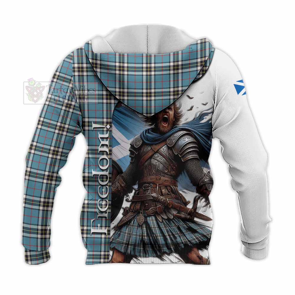 Tartan Vibes Clothing Thompson (Thomson) Crest Tartan Knitted Hoodie Inspired by the Freedom of Scottish Warrior