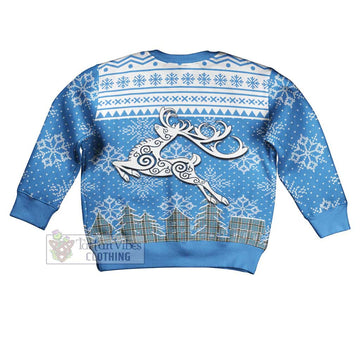 Tartan Vibes Clothing Thompson (Thomson) Clan Christmas Kid Ugly Sweater with Tartan and Celtic Raindeer Style