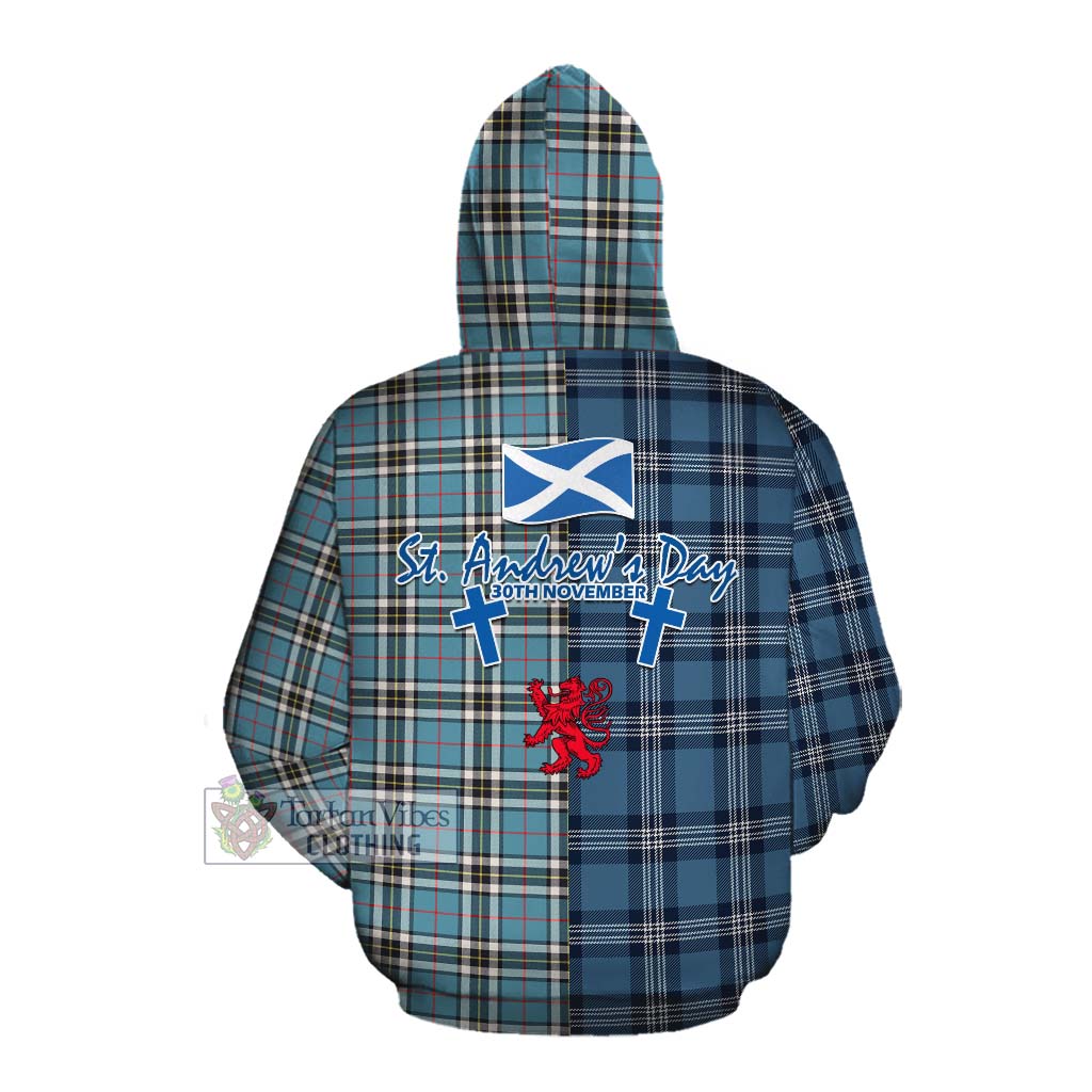 Tartan Vibes Clothing Thompson (Thomson) Tartan Cotton Hoodie Happy St. Andrew's Day Half Tartan Style