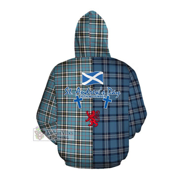 Tartan Vibes Clothing Thompson (Thomson) Tartan Cotton Hoodie Happy St. Andrew's Day Half Tartan Style
