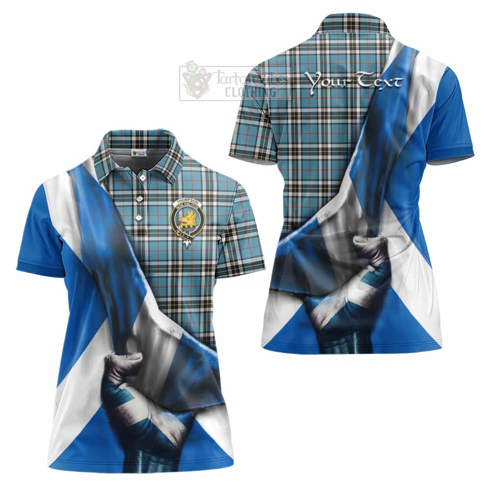 Tartan Vibes Clothing Thompson (Thomson) Tartan Women's Polo Shirt with Family Crest Scotland Patriotic Style