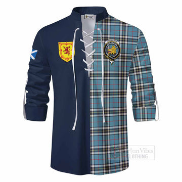 Thompson (Thomson) Tartan Ghillie Kilt Shirt Alba with Scottish Lion Royal Arm Half Style