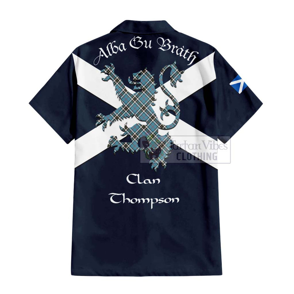 Tartan Vibes Clothing Thompson (Thomson) Tartan Lion Rampant Short Sleeve Button Shirt – Proudly Display Your Heritage with Alba Gu Brath and Clan Name