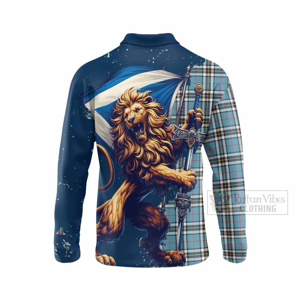 Tartan Vibes Clothing Thompson (Thomson) Tartan Family Crest Long Sleeve Polo Shirt with Scottish Majestic Lion