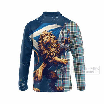 Tartan Vibes Clothing Thompson (Thomson) Tartan Family Crest Long Sleeve Polo Shirt with Scottish Majestic Lion
