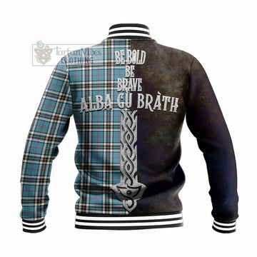 Tartan Vibes Clothing Thompson (Thomson) Tartan Family Crest Baseball Jacket Alba Gu Brath Be Brave Lion Ancient Style