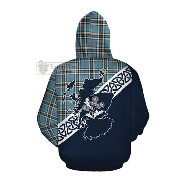 Tartan Vibes Clothing Thompson (Thomson) Tartan Cotton Hoodie Featuring Thistle and Scotland Map