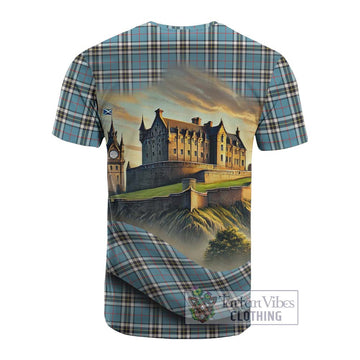 Tartan Vibes Clothing Thompson (Thomson) Tartan Family Crest Cotton T-shirt with Scottish Ancient Castle Style