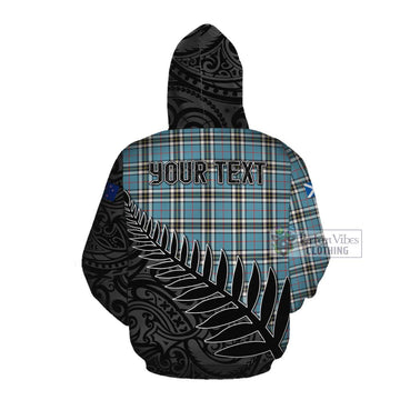 Tartan Vibes Clothing Thompson (Thomson) Crest Tartan Cotton Hoodie with New Zealand Silver Fern Half Style