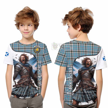 Tartan Vibes Clothing Thompson (Thomson) Crest Tartan Kid T-Shirt Inspired by the Freedom of Scottish Warrior