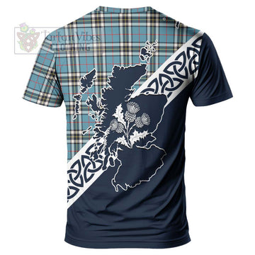 Thompson (Thomson) Tartan T-Shirt Featuring Thistle and Scotland Map