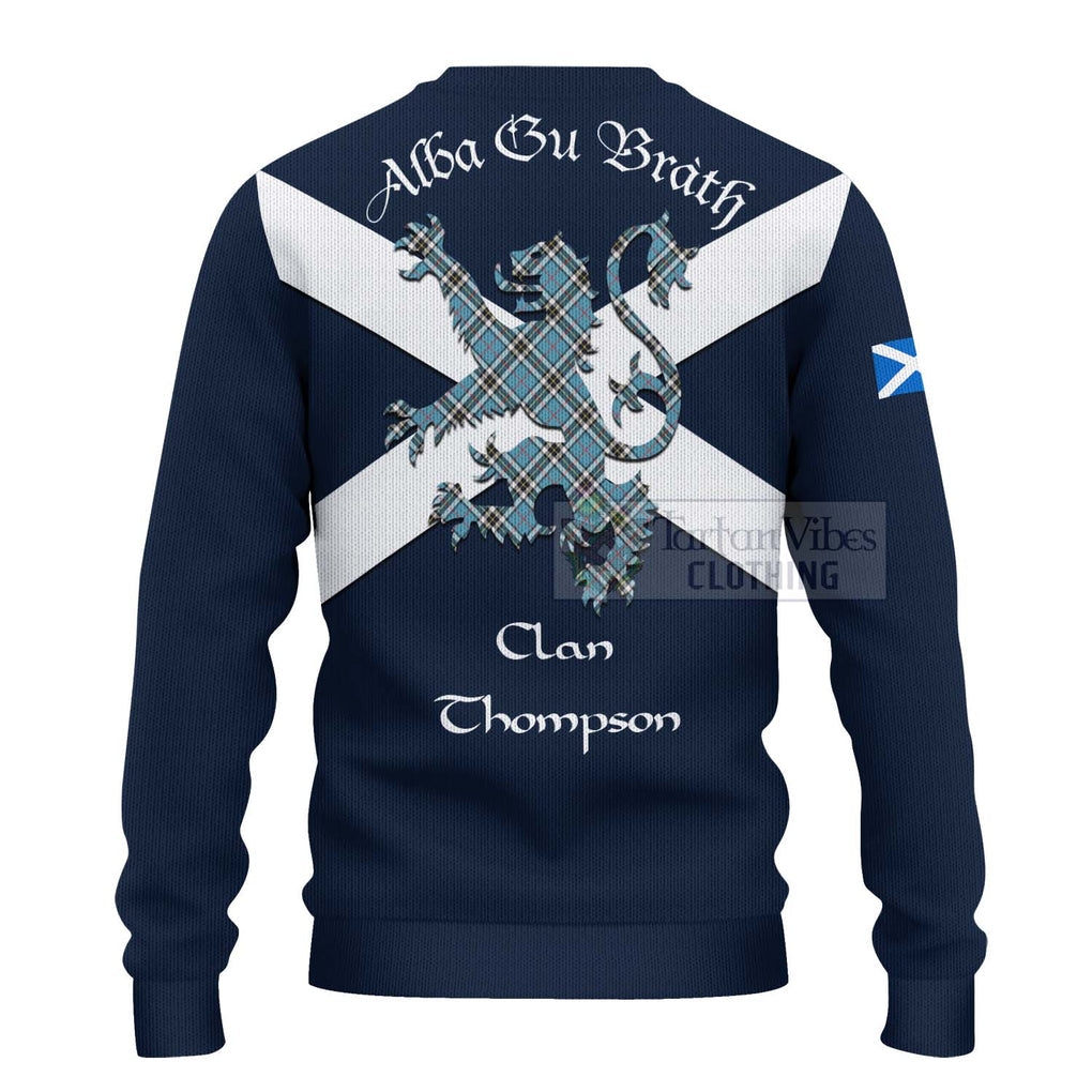 Tartan Vibes Clothing Thompson (Thomson) Tartan Lion Rampant Knitted Sweater – Proudly Display Your Heritage with Alba Gu Brath and Clan Name