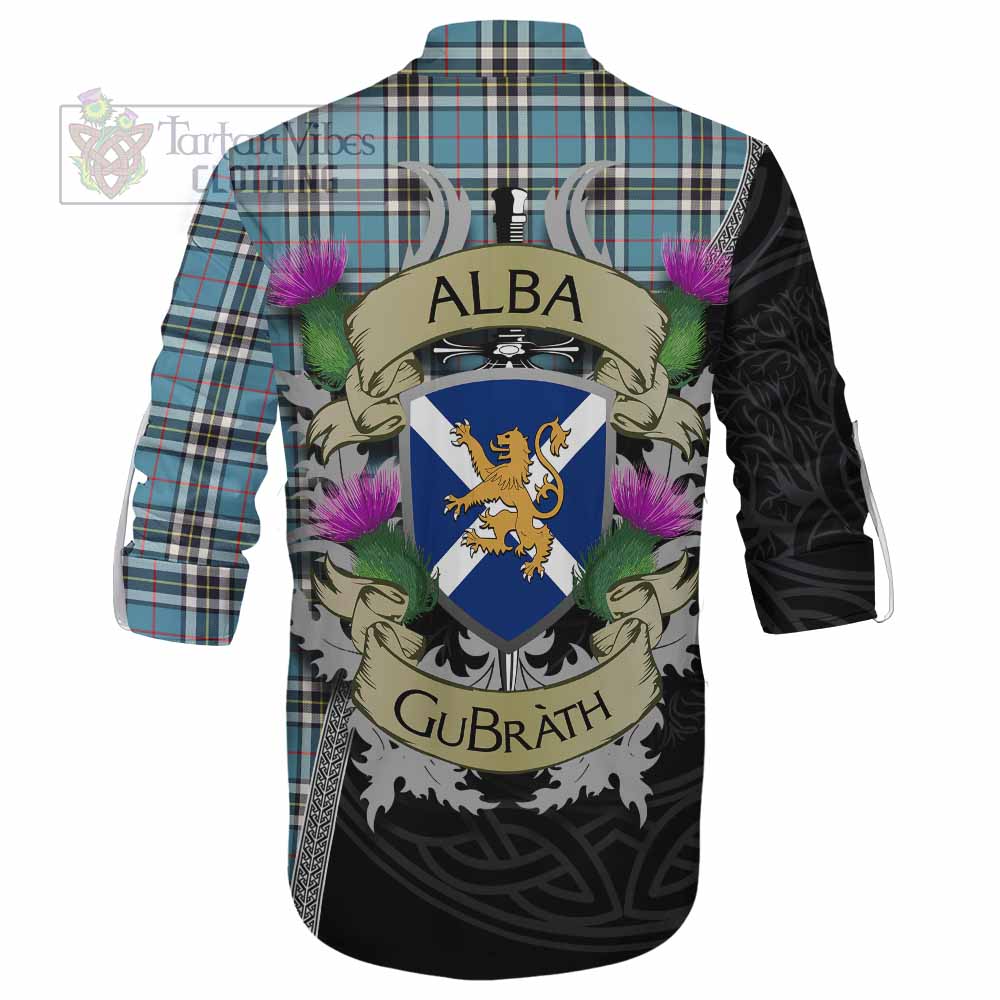 Tartan Vibes Clothing Thompson (Thomson) Tartan Family Crest Ghillie Kilt Shirt Lion Rampant Royal Thistle Shield Celtic Inspired