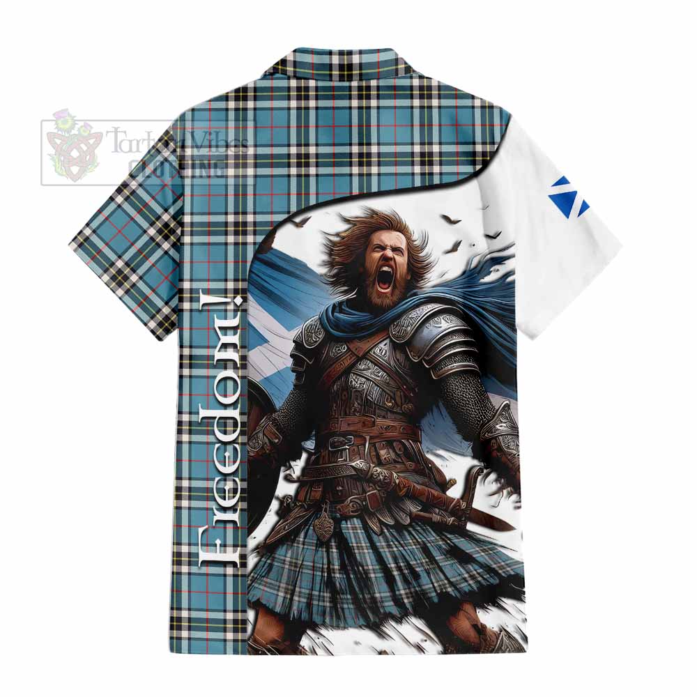 Tartan Vibes Clothing Thompson (Thomson) Crest Tartan Short Sleeve Button Shirt Inspired by the Freedom of Scottish Warrior
