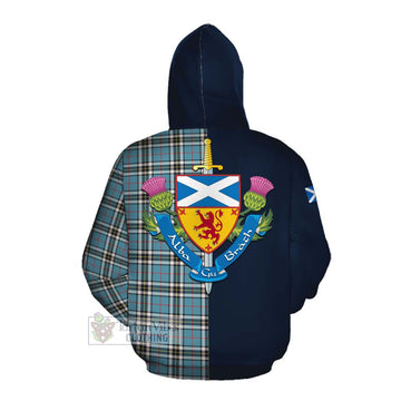 Tartan Vibes Clothing Thompson (Thomson) Tartan Cotton Hoodie Alba with Scottish Lion Royal Arm Half Style