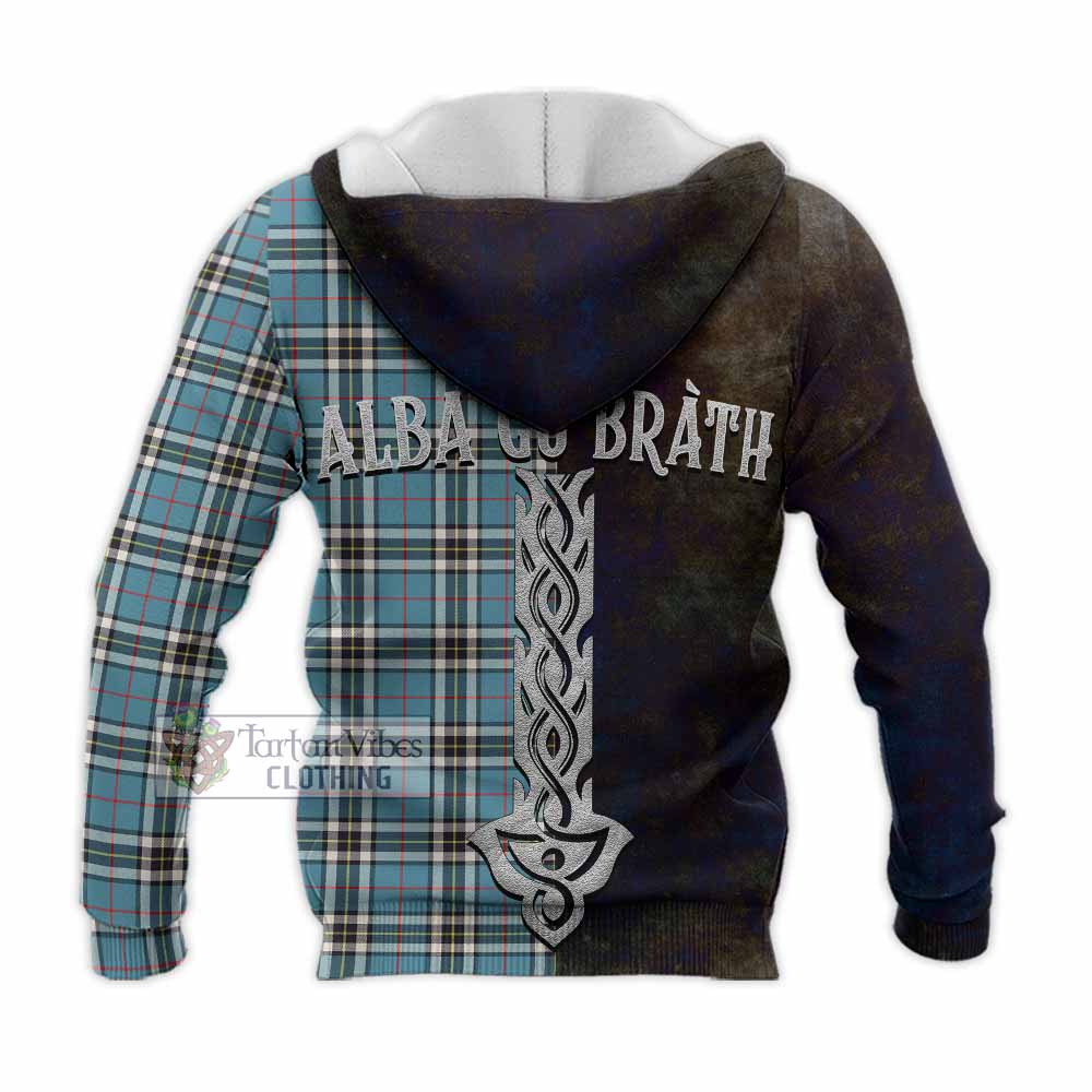 Tartan Vibes Clothing Thompson (Thomson) Tartan Family Crest Knitted Hoodie Alba Gu Brath Be Brave Lion Ancient Style