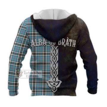 Tartan Vibes Clothing Thompson (Thomson) Tartan Family Crest Knitted Hoodie Alba Gu Brath Be Brave Lion Ancient Style