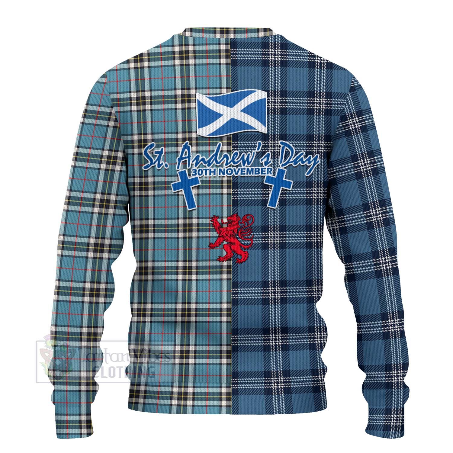 Tartan Vibes Clothing Thompson (Thomson) Tartan Knitted Sweater Happy St. Andrew's Day Half Tartan Style