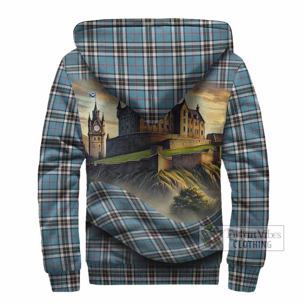 Tartan Vibes Clothing Thompson (Thomson) Tartan Family Crest Sherpa Hoodie with Scottish Ancient Castle Style