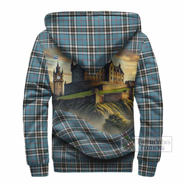 Tartan Vibes Clothing Thompson (Thomson) Tartan Family Crest Sherpa Hoodie with Scottish Ancient Castle Style