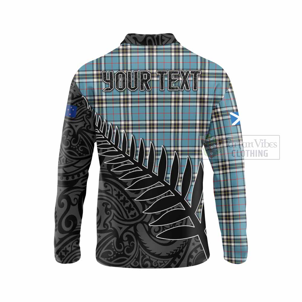 Tartan Vibes Clothing Thompson (Thomson) Crest Tartan Long Sleeve Polo Shirt with New Zealand Silver Fern Half Style