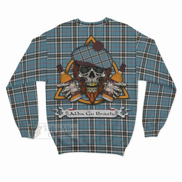 Tartan Vibes Clothing Thompson (Thomson) Tartan Sweatshirt with Family Crest and Bearded Skull Holding Bottles of Whiskey