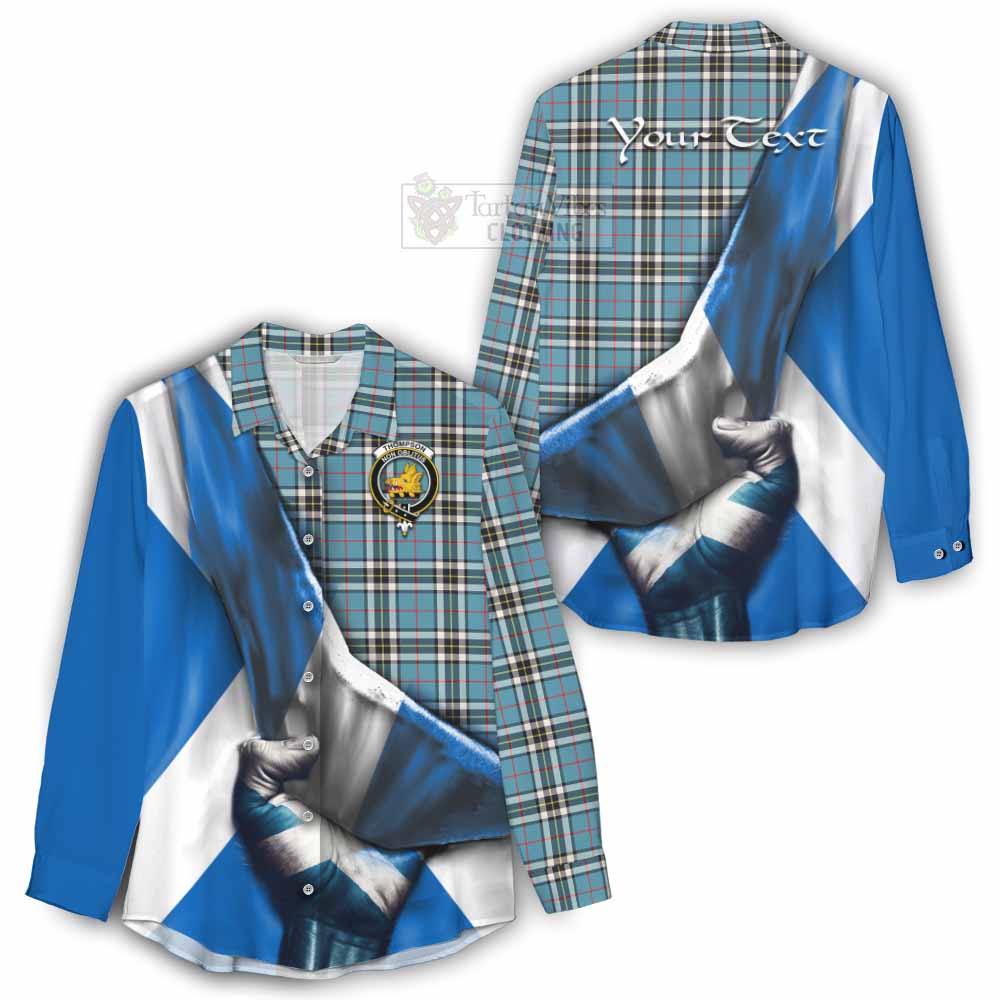 Tartan Vibes Clothing Thompson (Thomson) Tartan Women's Casual Shirt with Family Crest Scotland Patriotic Style