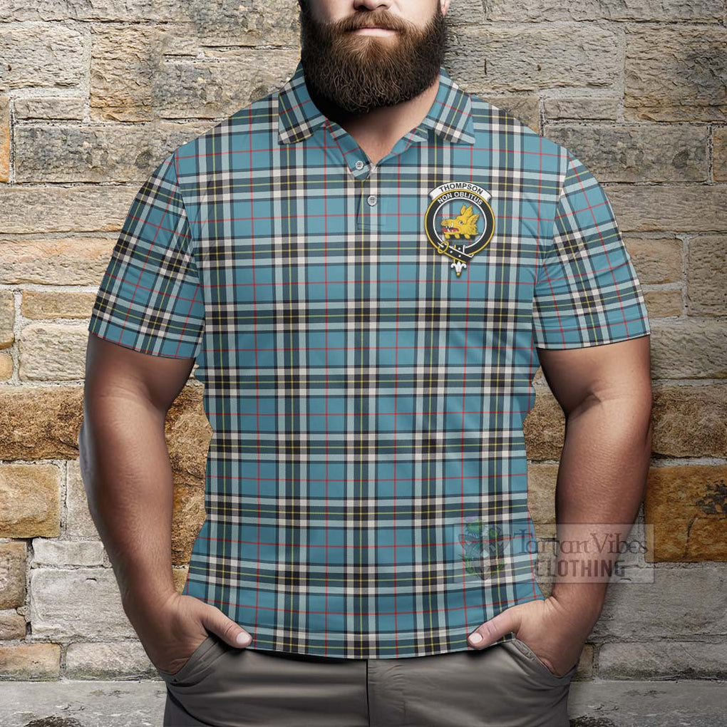 Tartan Vibes Clothing Thompson (Thomson) Tartan Polo Shirt with Family Crest Celtic Skull Style