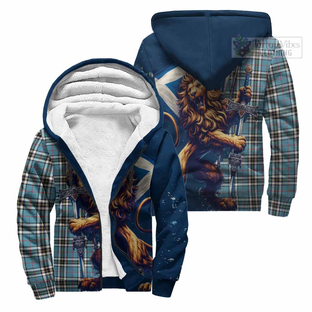 Tartan Vibes Clothing Thompson (Thomson) Tartan Family Crest Sherpa Hoodie with Scottish Majestic Lion