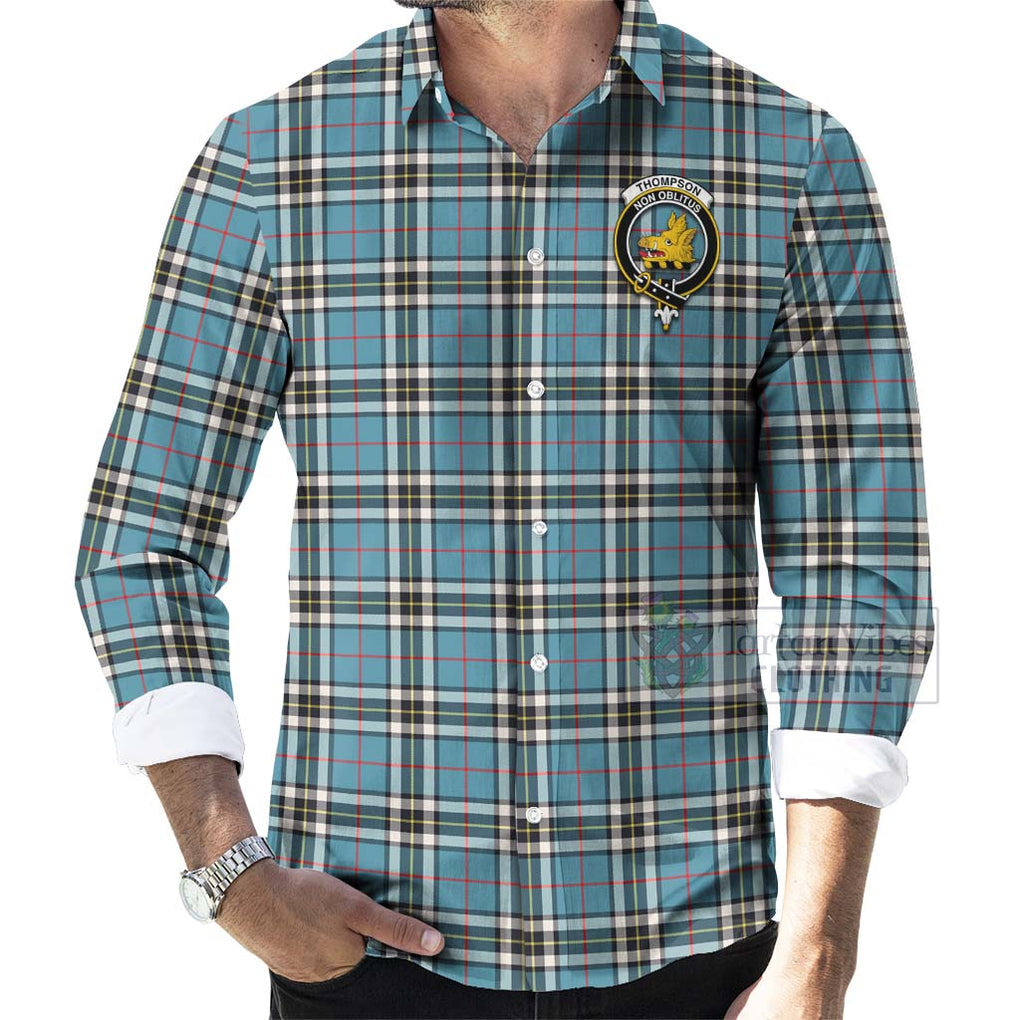 Tartan Vibes Clothing Thompson (Thomson) Tartan Long Sleeve Button Shirt with Family Crest and Bearded Skull Holding Bottles of Whiskey