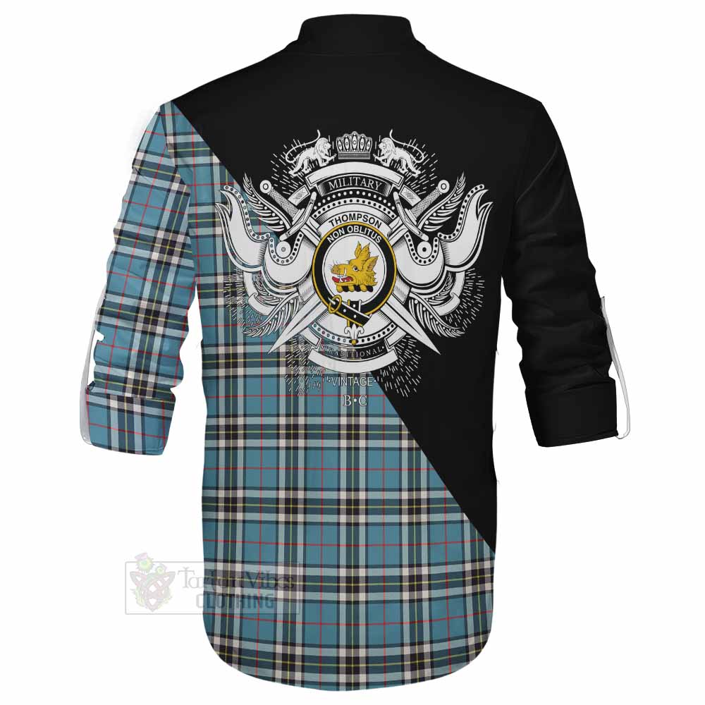 Tartan Vibes Clothing Thompson (Thomson) Tartan Ghillie Kilt Shirt with Family Crest and Military Logo Style