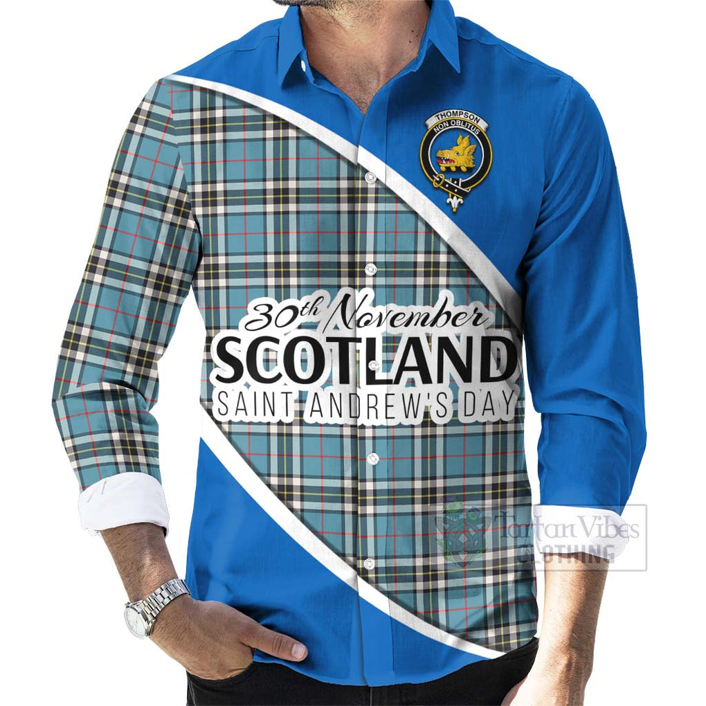 Tartan Vibes Clothing Thompson (Thomson) Family Crest Tartan Long Sleeve Button Shirt Celebrate Saint Andrew's Day in Style