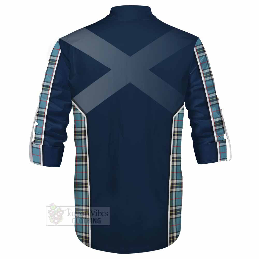 Tartan Vibes Clothing Thompson (Thomson) Tartan Ghillie Kilt Shirt with Family Crest and Lion Rampant Vibes Sport Style