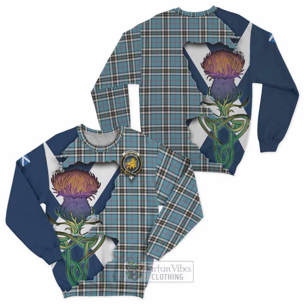 Tartan Vibes Clothing Thompson (Thomson) Tartan Family Crest Sweatshirt Scottish Thistle Celtic Inspired