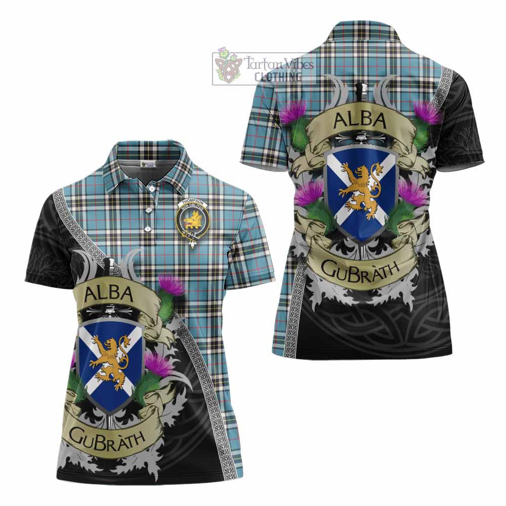 Tartan Vibes Clothing Thompson (Thomson) Tartan Family Crest Women's Polo Shirt Lion Rampant Royal Thistle Shield Celtic Inspired