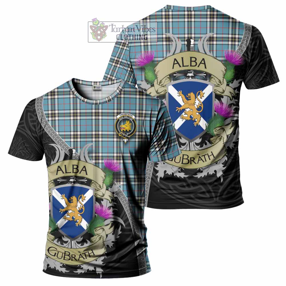 Tartan Vibes Clothing Thompson (Thomson) Tartan Family Crest T-Shirt Lion Rampant Royal Thistle Shield Celtic Inspired