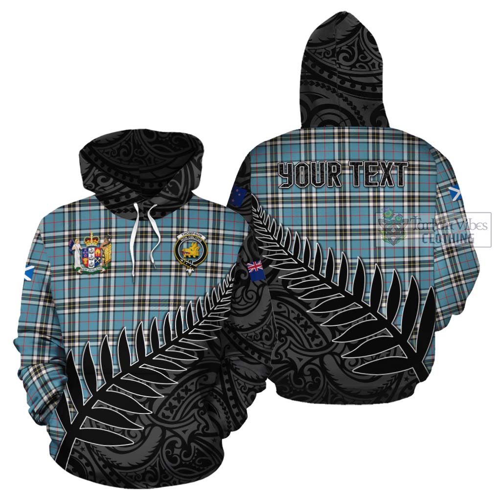 Tartan Vibes Clothing Thompson (Thomson) Crest Tartan Cotton Hoodie with New Zealand Silver Fern Half Style