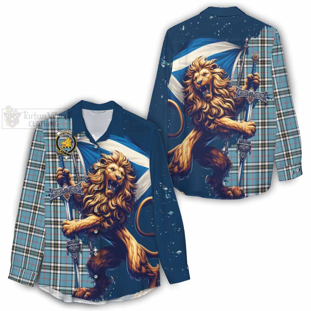 Tartan Vibes Clothing Thompson (Thomson) Tartan Family Crest Women's Casual Shirt with Scottish Majestic Lion