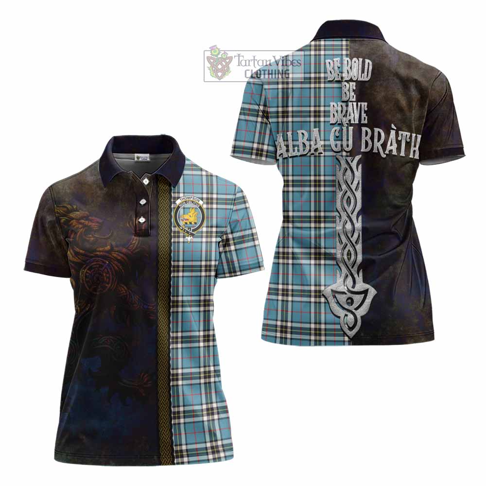 Tartan Vibes Clothing Thompson (Thomson) Tartan Family Crest Women's Polo Shirt Alba Gu Brath Be Brave Lion Ancient Style