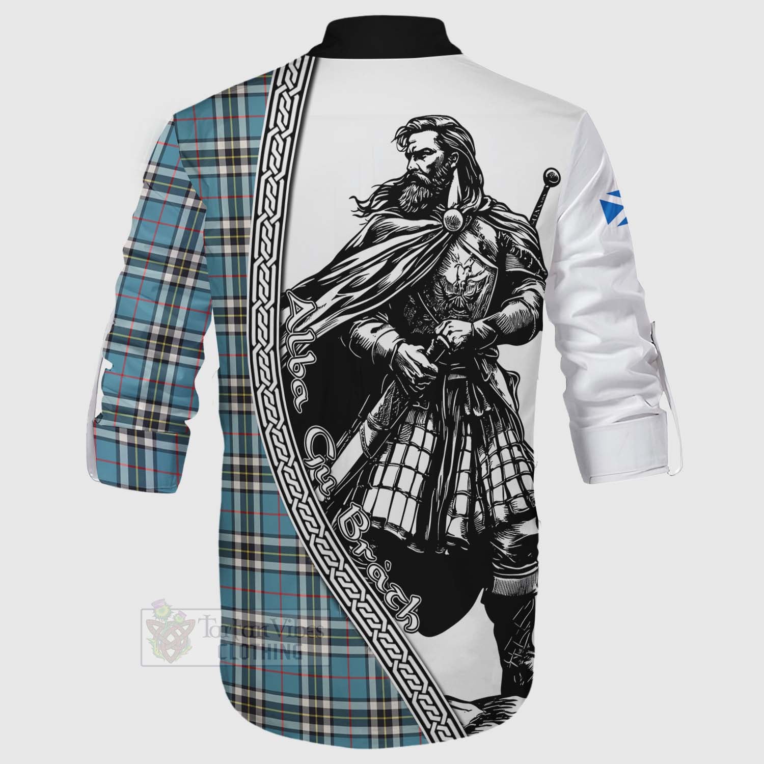 Tartan Vibes Clothing Thompson (Thomson) Tartan Clan Crest Ghillie Kilt Shirt with Highlander Warrior Celtic Style
