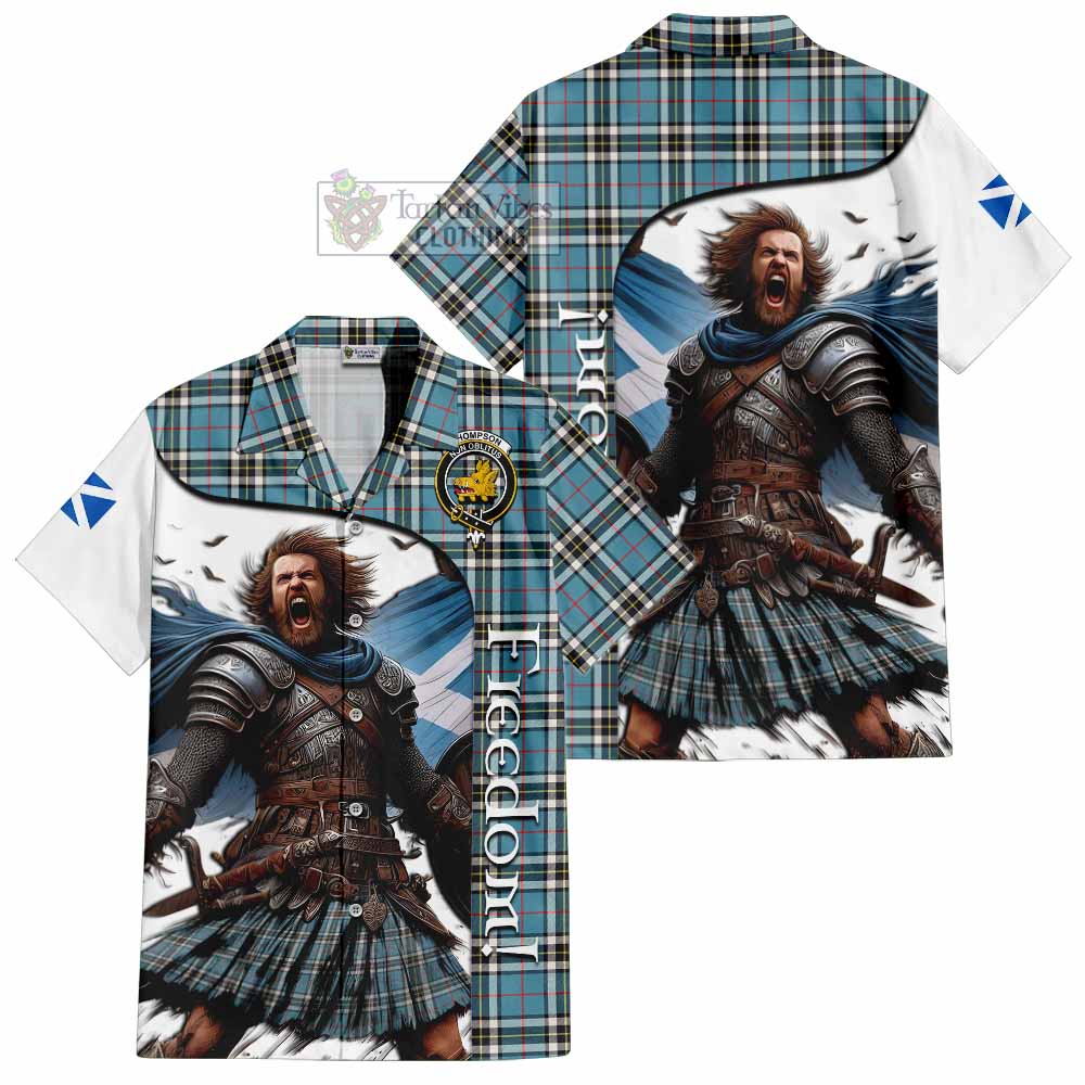 Tartan Vibes Clothing Thompson (Thomson) Crest Tartan Short Sleeve Button Shirt Inspired by the Freedom of Scottish Warrior
